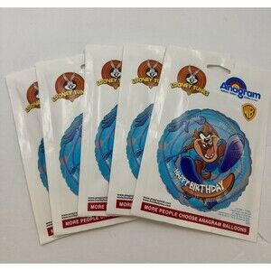 5 Looney Tunes Taz 18” Milar Happy Birthday Balloon Vintage 90’s Y2K Warner Bros